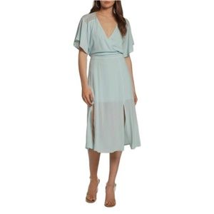 Leith Surplice Midi Dress L Blue Semi-Sheer Dress